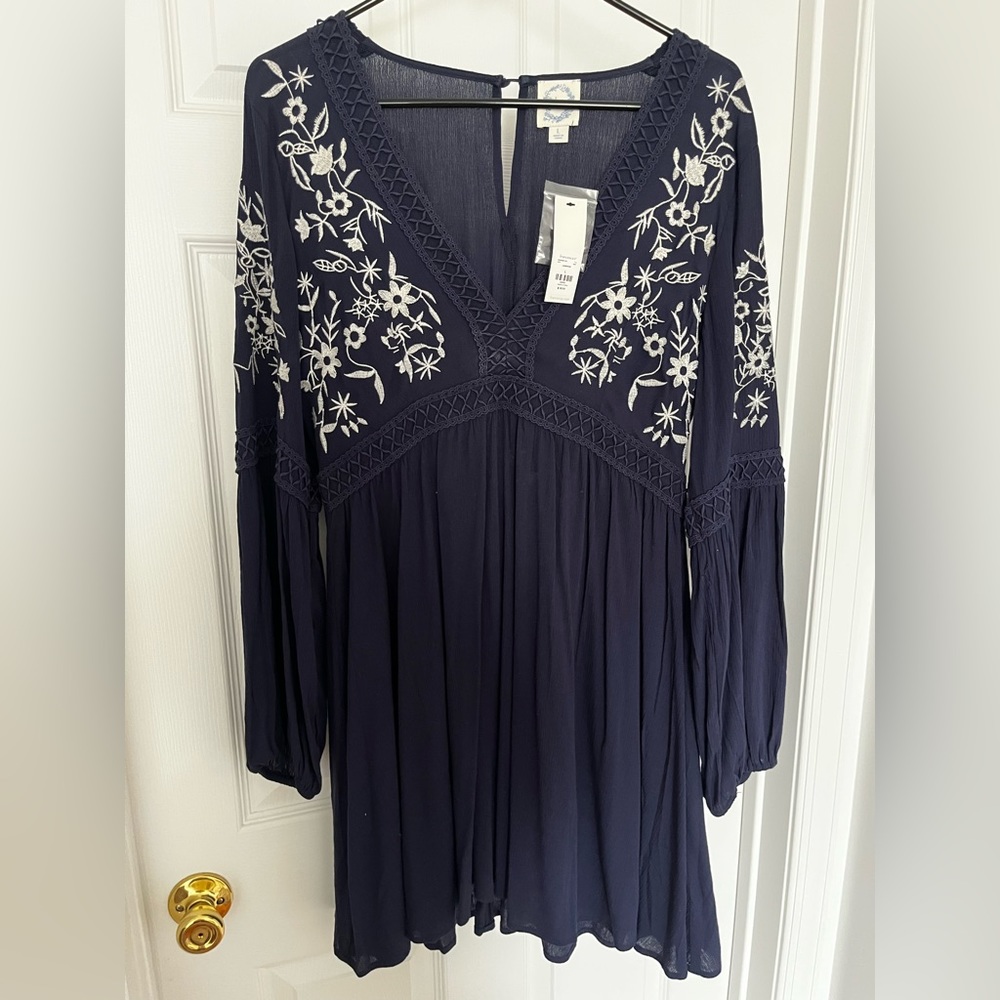 Navy Embroidered Mini Dress